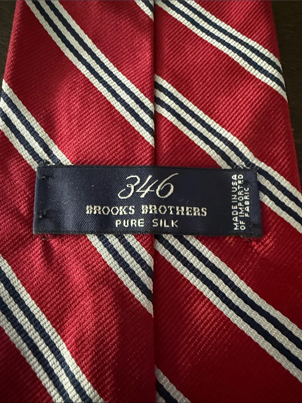 Brooks Brothers 346 Dark Red Silk Tie with Navy and White Stripes